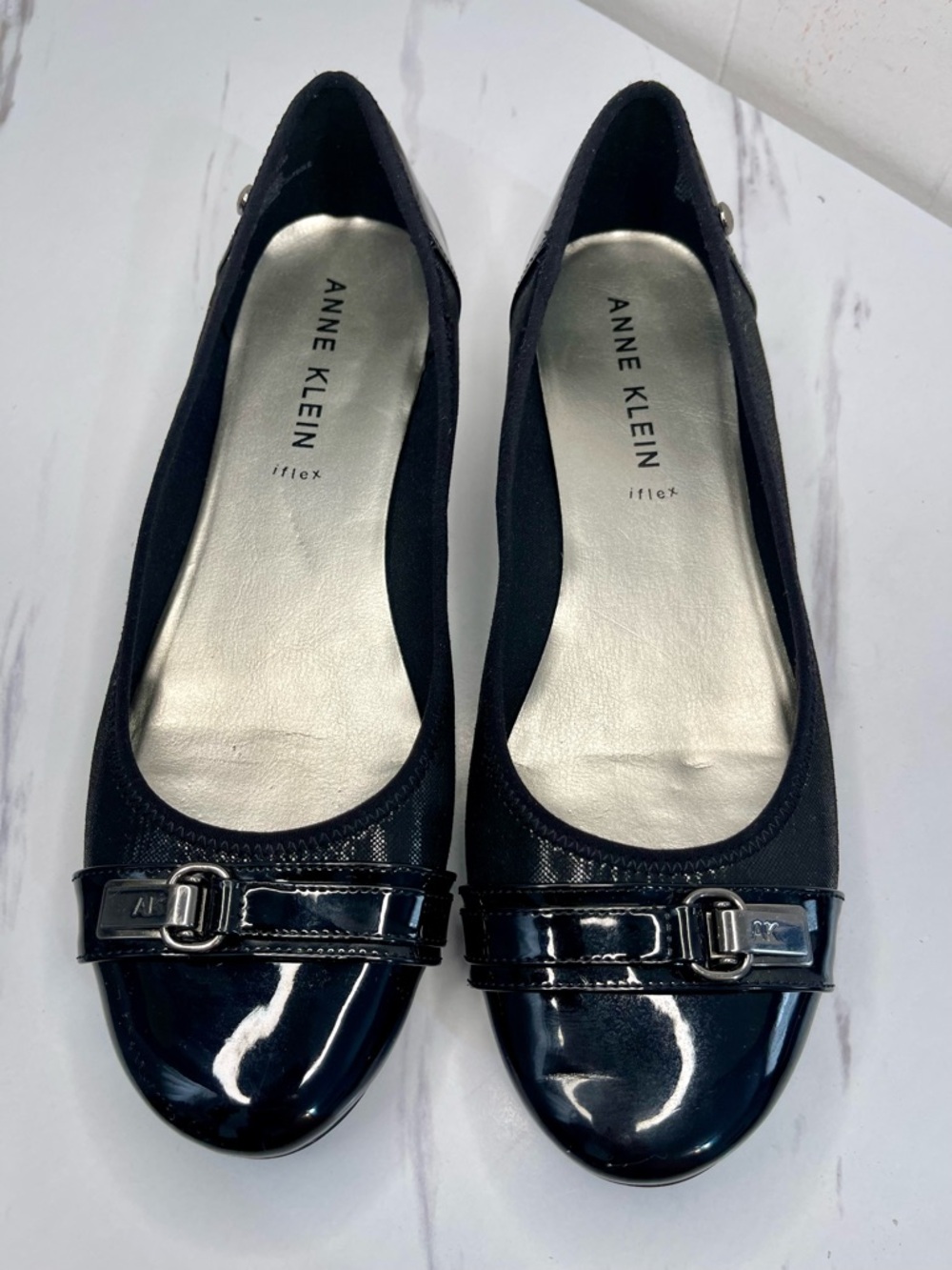 Anne Klein Black Patent Trim Ballet Flats Size 11M